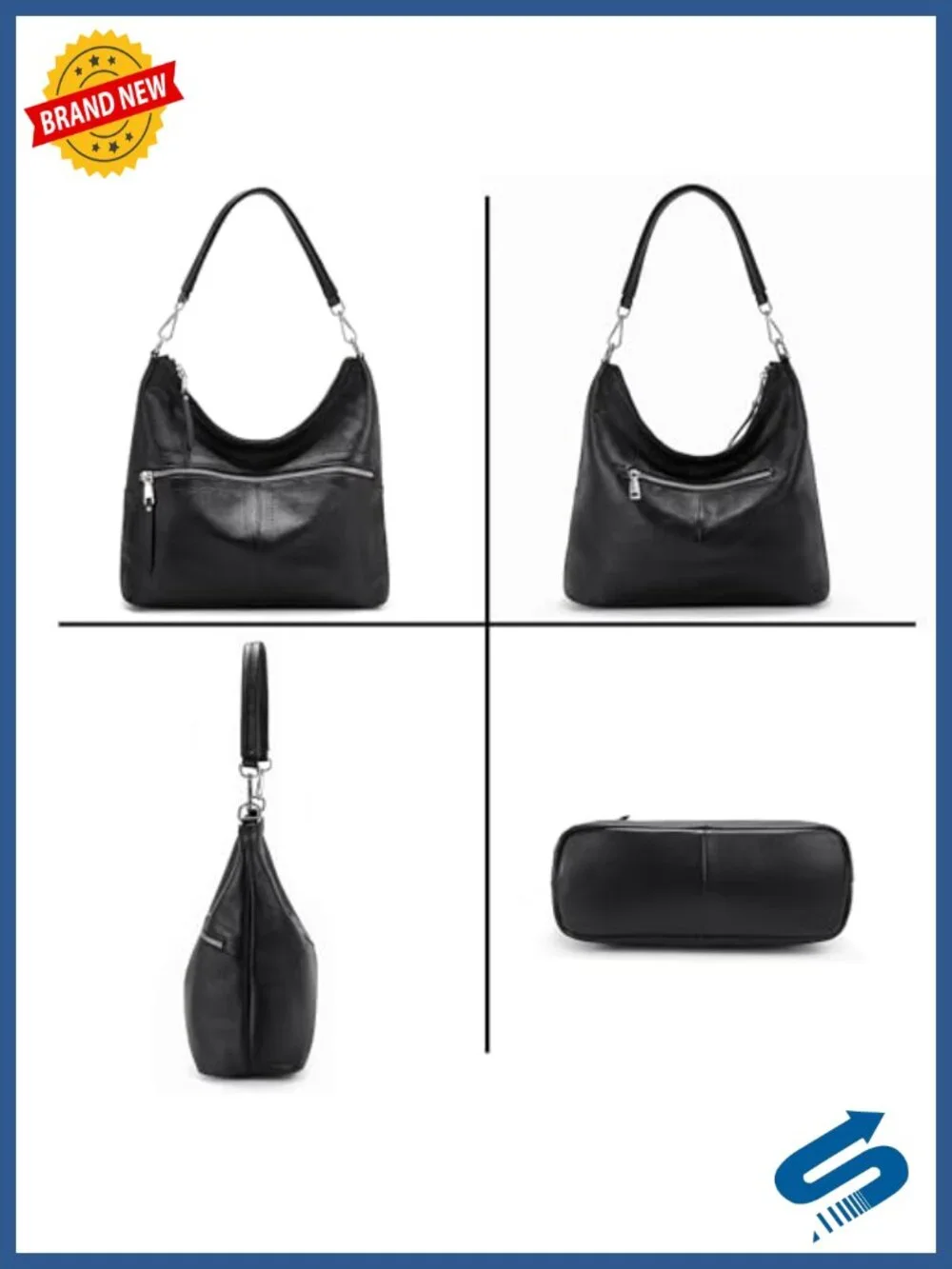 Genuine Leather Hobo Bag with Crossbody Strap and Coin Purse